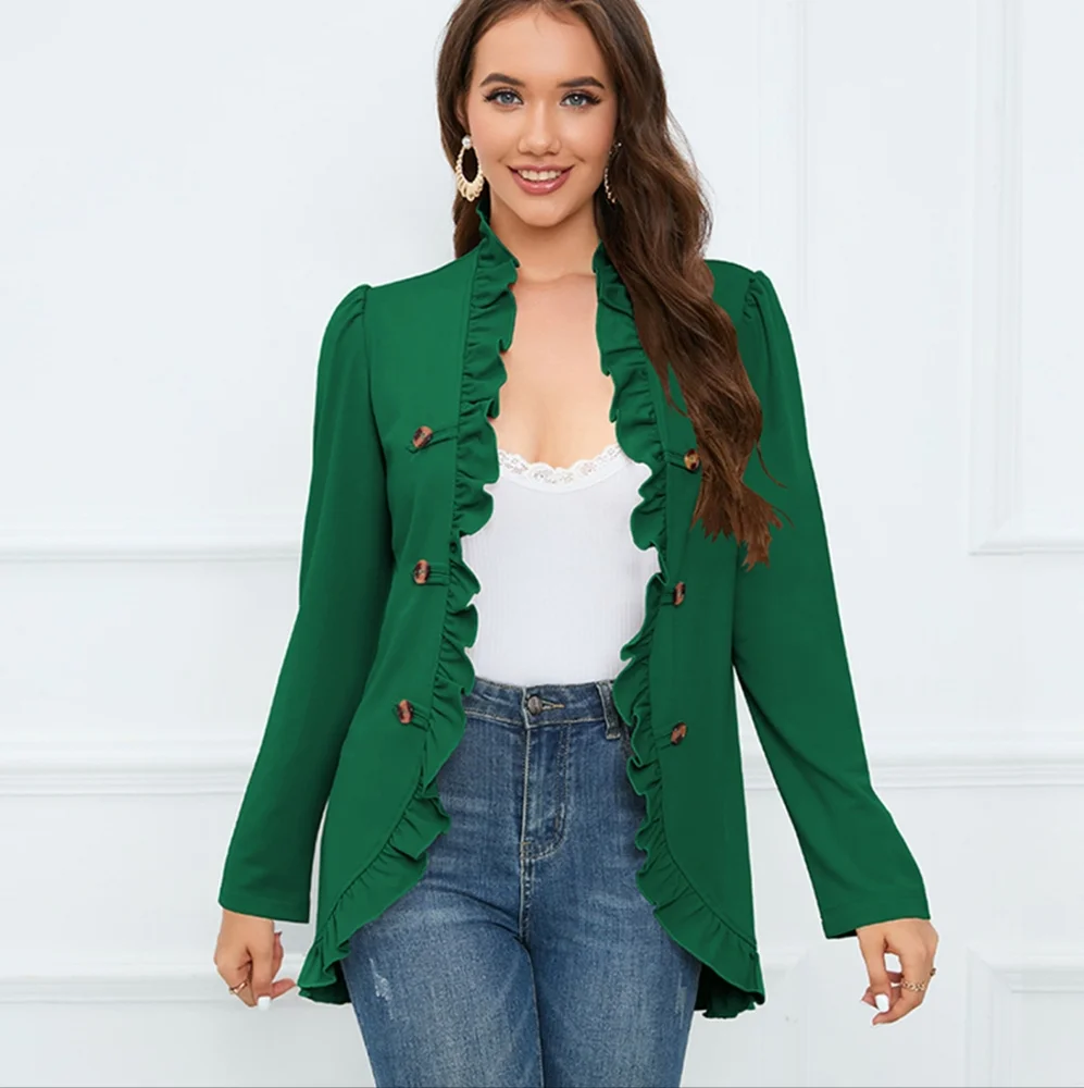 Black Ruffle Trim Blazer - Picture 9 of 10